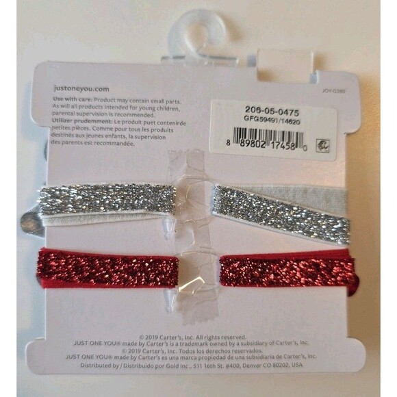 NEW Carter's Just One You Baby Headband (Set Of 2) Christmas/Holiday Red/Silver - Picture 2 of 2